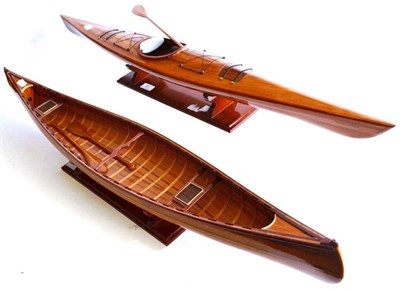 Lot 87 - Two Modern Besp-Oak Wooden Models of Boats - two man Kayak with two oars, on stand, length...