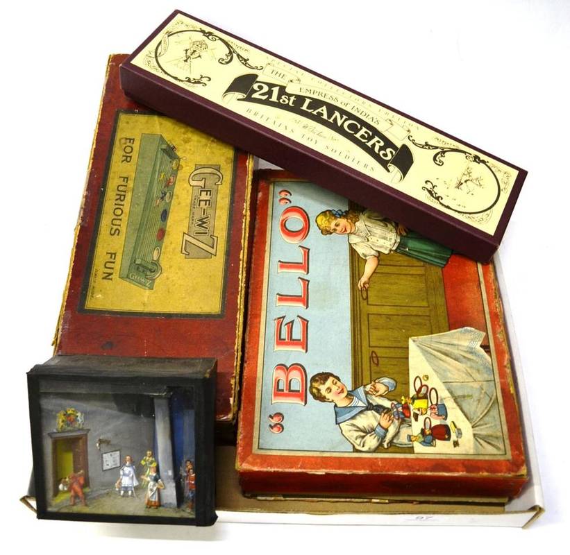Lot 97 - Mixed Toys, including Gee-Wiz racing game, Bello hoopla game, seventeen Carman lead figures and...