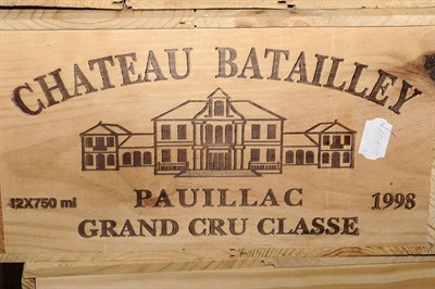 Lot 1255 - Chateau Batailley, Pauillac Grand Cru Classe, 1998, twelve bottles, in unopened case  Subject...