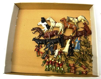 Lot 109 - Mixed Lead Figures, including three Britains Race Horses, Dime Store Wedding Party, highland...
