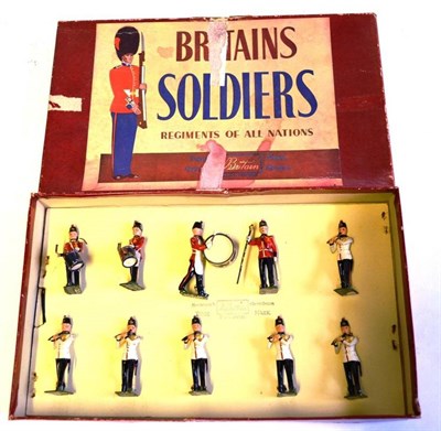 Lot 123 - A Boxed Britains Lead Fort Henry Guard Band Set No.2178, containing ten figures strung to...