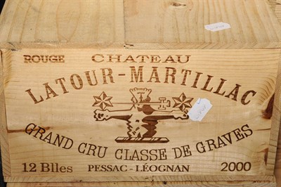 Lot 1258 - Chateau Latour-Martillac, Grand Cru Classe de Graves, 2000, twelve bottles, in unopened case...