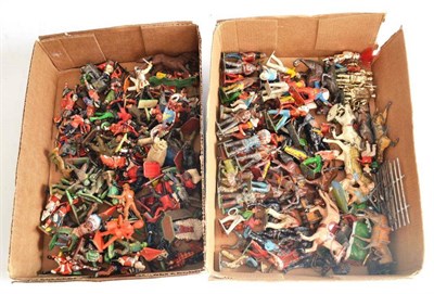 Lot 134 - Mixed Figures, including Britains and other lead cowboys and Indians, knights, plastic figures,...