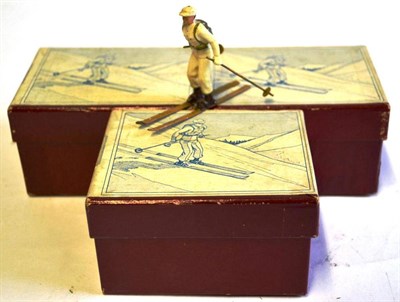 Lot 144 - Three Boxed Britains Lead Ski Trooper Figures No.2037, with white uniforms, skis and poles, in...