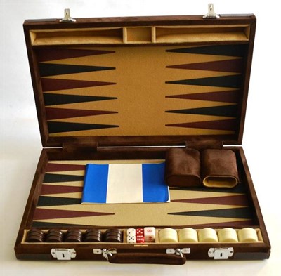 Lot 167 - An Aspreys Backgammon Set, in a brown suede case, with original card box