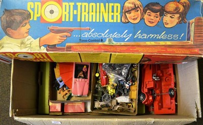 Lot 185 - Mixed Toys, including Tri-ang / Hornby trains, Britains and Timpo figures and buildings,...