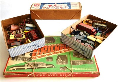 Lot 195 - Mixed Toys, including playworn diecast vehicles, boxed Pelham Puppet, Brickplayer Kit 4 and plastic