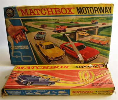 Lot 234 - A Collection of Matchbox Cars and Accessories, comprising a boxed M2 Motorway Set, Superfast...