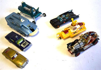Lot 247 - Seven TV Related Diecast Vehicles - Dinky SPV and Joe's Car, Corgi Yellow Submarine, Batmobile,...