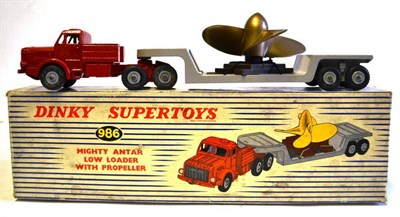 Lot 260 - A Boxed Dinky Supertoys Mighty Antar Low Loader with Propeller No.986, in blue striped box