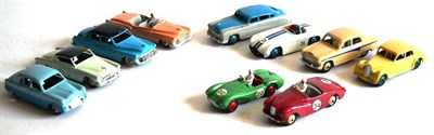 Lot 271 - Ten Diecast Dinky Cars - Cunningham C5R No.133, Aston Martin No.110, Hudson Sedan, Cadillac...