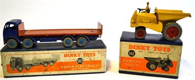 Lot 293 - Two Boxed Dinky Commercial Vehicles:- Foden Flat Truck with Tailboard No.503, with blue body...