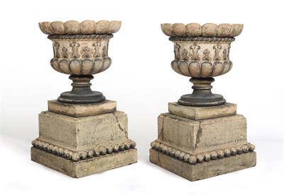 Lot 1275 - A Large Pair of Victorian Terracotta Pedestal Garden Urns, attributed to James Pulham, circa...