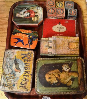 Lot 303 - Vintage Tins, including a Peek Frean Castle biscuit tin (a/f), six miniature Huntley & Palmers...