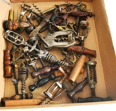 Lot 313 - A Collection of Mixed Corkscrews, including folding bows, wooden handled, novelty brass, spring...