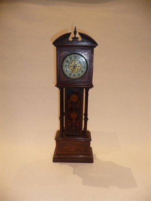 Lot 1281 - A Miniature Inlaid Longcase Timepiece, circa 1900, case with broken arched pediment and inlaid with