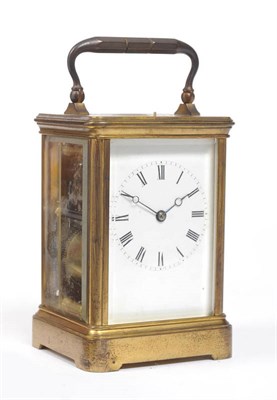 Lot 1282 - A Brass Striking and Repeating Carriage Clock, stamped Drocourt, circa 1890, the corniche case with