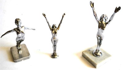 Lot 334 - Three Chromium Plated Speed Nymph Car Mascots, including one mounted on a marble base