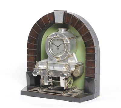 Lot 1284 - A Novelty Mantel Timepiece Modelled as a Steam Train Exiting a Tunnel, case depicting the front...