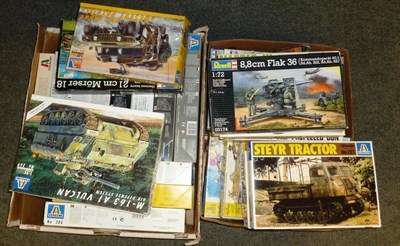 Lot 64 - Thirty Eight Boxed Plastic Model Kits of Military Vehicles, makers include Tamiya, Revell,...