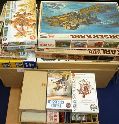 Lot 73 - Thirty Nine Boxed Plastic Model Kits of Military Vehicles and Soldiers, makers include Airfix,...