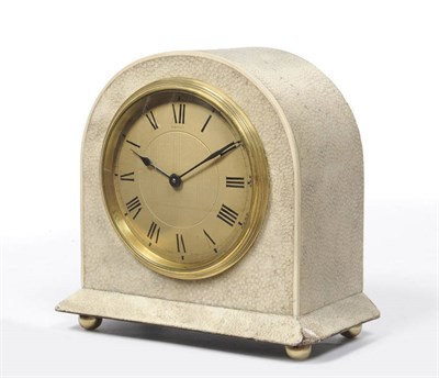 Lot 1291 - A Shagreen Mantel Timepiece, retailed by Asprey, circa 1920, the arched case with rectangular...