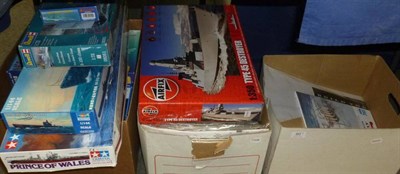 Lot 80 - Seventeen Boxed Plastic Model Kits of Ships, makers include Tamiya, Revell, Trumpeter, Airfix,...