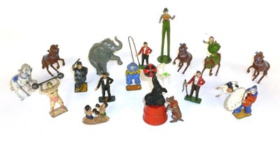 Lot 88 - Charbens Lead Circus Figures, including Acrobat, Clown with Dog, Boxing Midgets, Ballerina etc