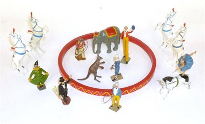 Lot 89 - Britains Lead Circus Figures, including Cowboy, Boxing Clown, Performing Horses, Ring Master...