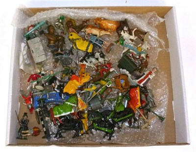 Lot 92 - Mixed Lead Figures and Signs, including Britains Gnome, Britains Map of the World Cow, Madame...