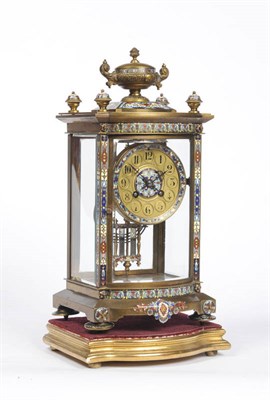 Lot 1293 - A French Gilt Brass Champleve Enamel Four Glass Striking Mantel Clock, retailed by Collingwood...