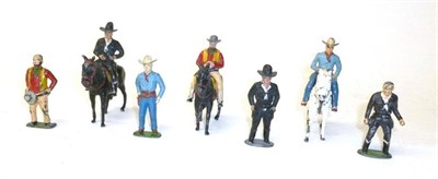 Lot 96 - Timpo Lead Hopalong Cassidy Set, comprising three mounted figures and four foot figures