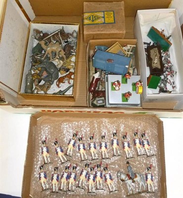 Lot 102 - Mixed Lead and White Metal Figures, including zoo animals, farm figures, French soldiers, Astra gun