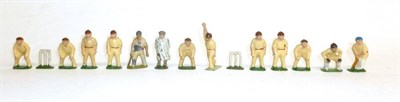 Lot 107 - A Rare Full Set of Kew & Co Lead Cricketers, comprising fifteen figures including wickets