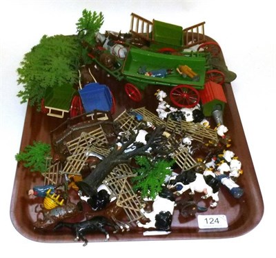 Lot 124 - A Collection of Britains Lead Farming Figures and Accessories, including horse-drawn tumbrel, rake