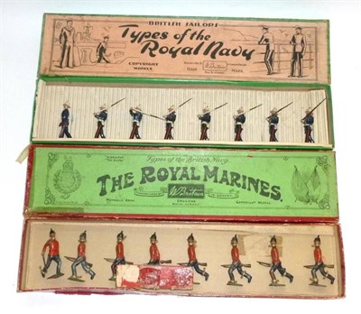 Lot 146 - Two Boxed Sets of Britains Hollowcast Lead Naval Figures - Royal Marines Marching No.35, in a...