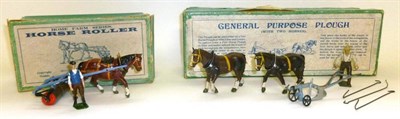 Lot 154 - Two Boxed Britains Lead Farm Vehicles:- General Purpose Plough No.6F, with two horses, plough...