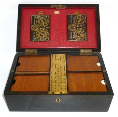 Lot 161 - A 19th Century Coromandel Gaming Box by T R Kenneth of Manchester, with drop down side panels...