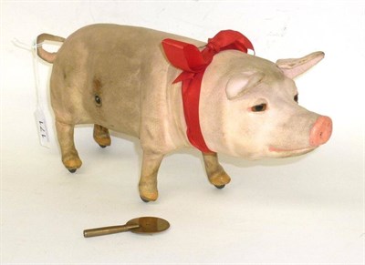 Lot 171 - A Clockwork Model of a Pig, with chamois leather covered card body, glass eyes, on four...