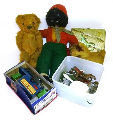 Lot 177 - Toys and Collectables, comprising a Huntley and Palmers handbag biscuit tin, plush teddy bear,...