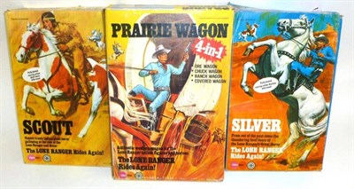 Lot 181 - Boxed Marx Lone Ranger Toys, comprising Silver with Lone Ranger figure, Scout with Tonto figure and