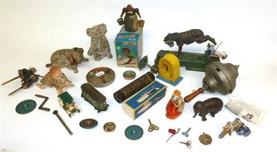 Lot 182 - Mixed Toys, including a Morestone lead tandem and sidecar with baby, dexterity puzzles,...