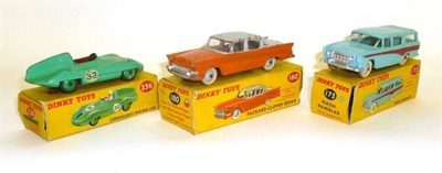 Lot 207 - Three Boxed Dinky Cars - Nash Rambler No.173, with turquoise body and cerise flash, Packard Clipper