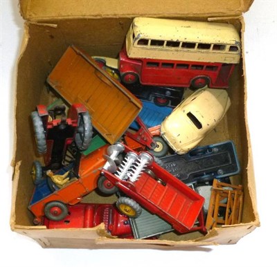 Lot 210 - Thirteen Early Diecast Vehicles, mainly Dinky, including Land Rovers, ambulance, buses, cars,...