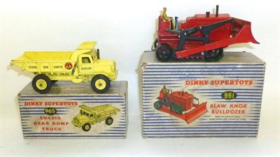 Lot 215 - Two Boxed Dinky Supertoys Commercial Vehicles - Euclid Rear Dump Truck No.965, in yellow and...