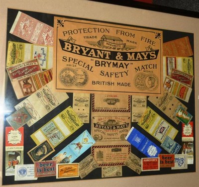 Lot 221 - Six Framed Displays of Vintage Matchbox Labels, in ebonised frames, each 52cm by 64cm