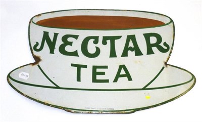 Lot 223 - A Nectar Tea Enamel Advertising Sign, in the shape of a cup of tea, with green lettering, by Patent