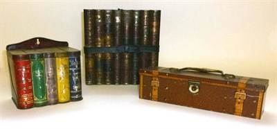 Lot 224 - Three Shaped Biscuit Tins - Huntley and Palmer's 'Library' tin with strap, Huntley and Palmers...