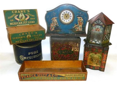 Lot 225 - Advertising Tins and Boxes, including a Victory V Mantle Clock tin, Victory V Cottage tin,...