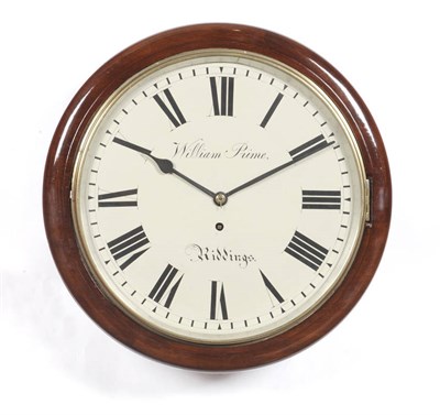 Lot 1307 - A Mahogany Wall Timepiece, William Prime, Riddings, circular shaped case with side and bottom...